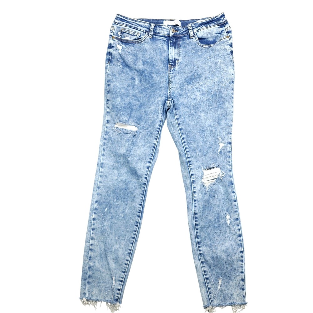 Judy Blue Jeans Womens 13/31 Blue Acid Wash Skinny Distressed Frayed Hem Denim